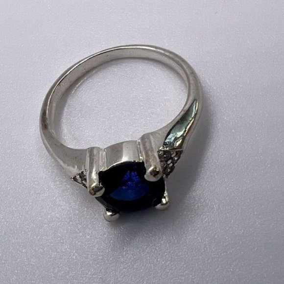 925 STERLING SILVER  RING WITH SAPPHIRE & GOSHENITE  SIZE 7 - Picture 7 of 9